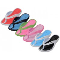W2230-A - Wholesale Women's "EasyUSA" Soft Comfortable Sport 2 Tone Colors Rubber Thong Sandals ( *Asst. 6 Colors )